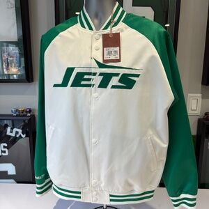 NWT Mitchell & Ness NFL New York Jets Sack Exchange Satin Bomber Jacket L